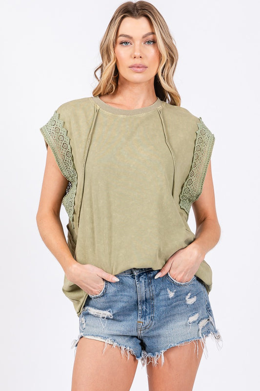 Sage Mineral Washed Short Sleeve Top with a casual, relaxed fit, perfect for everyday outfits.