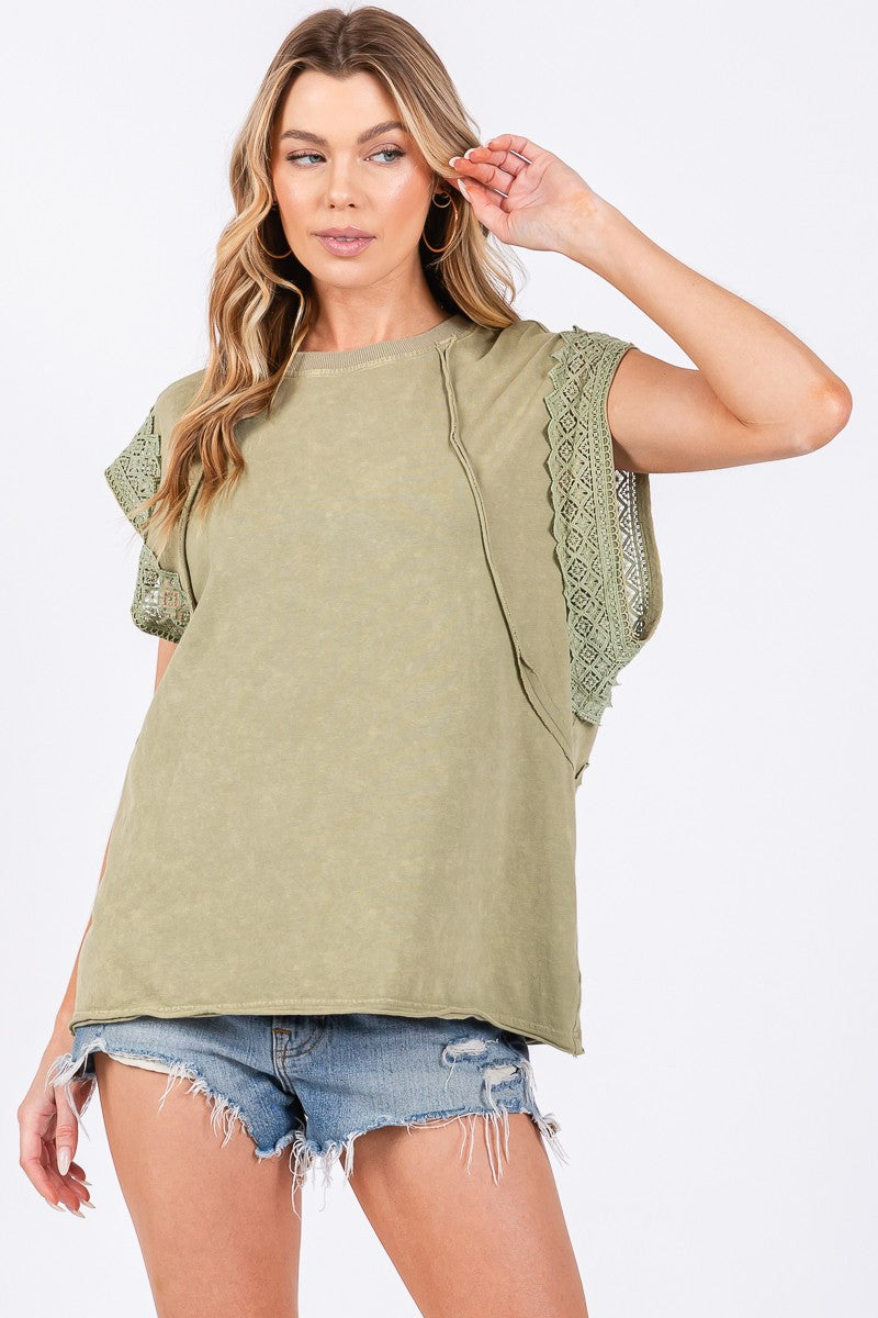 Sage Mineral Washed Short Sleeve Top with a casual, relaxed fit, perfect for everyday outfits.