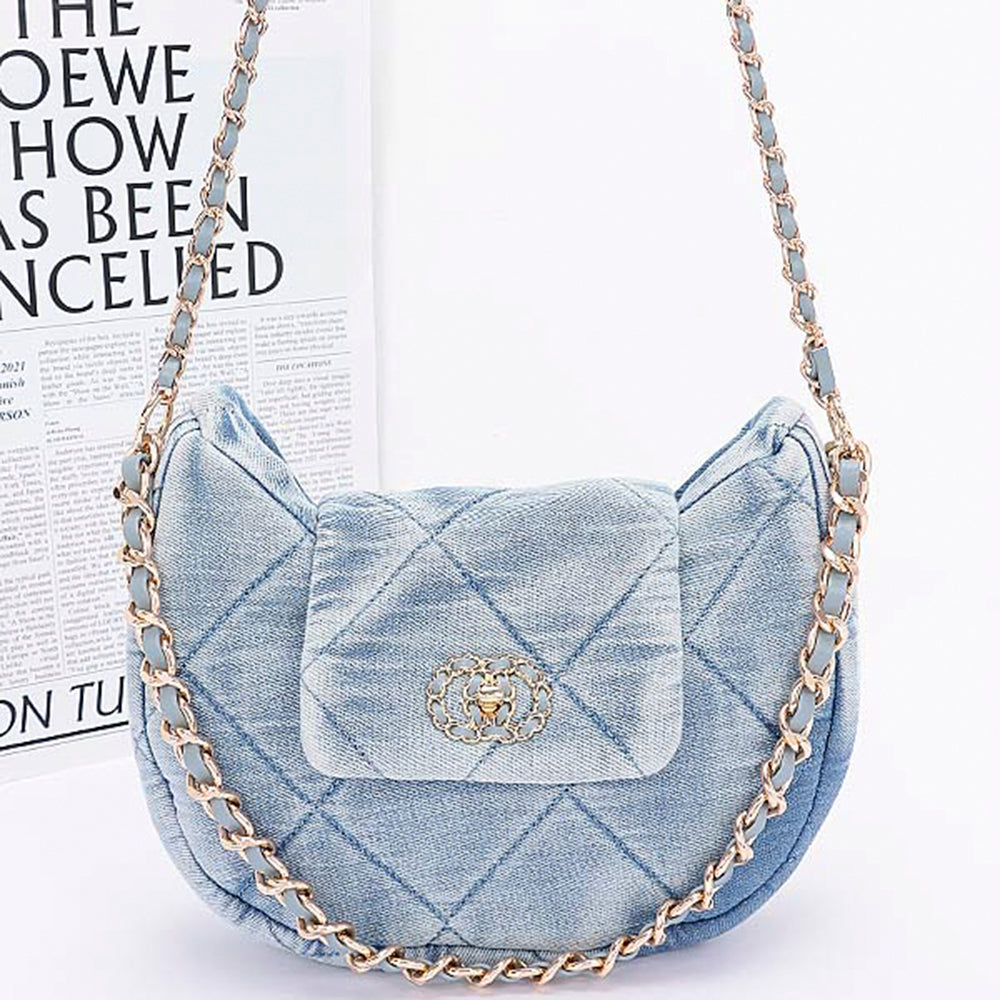 Quilted Washed Denim Crossbody Bag