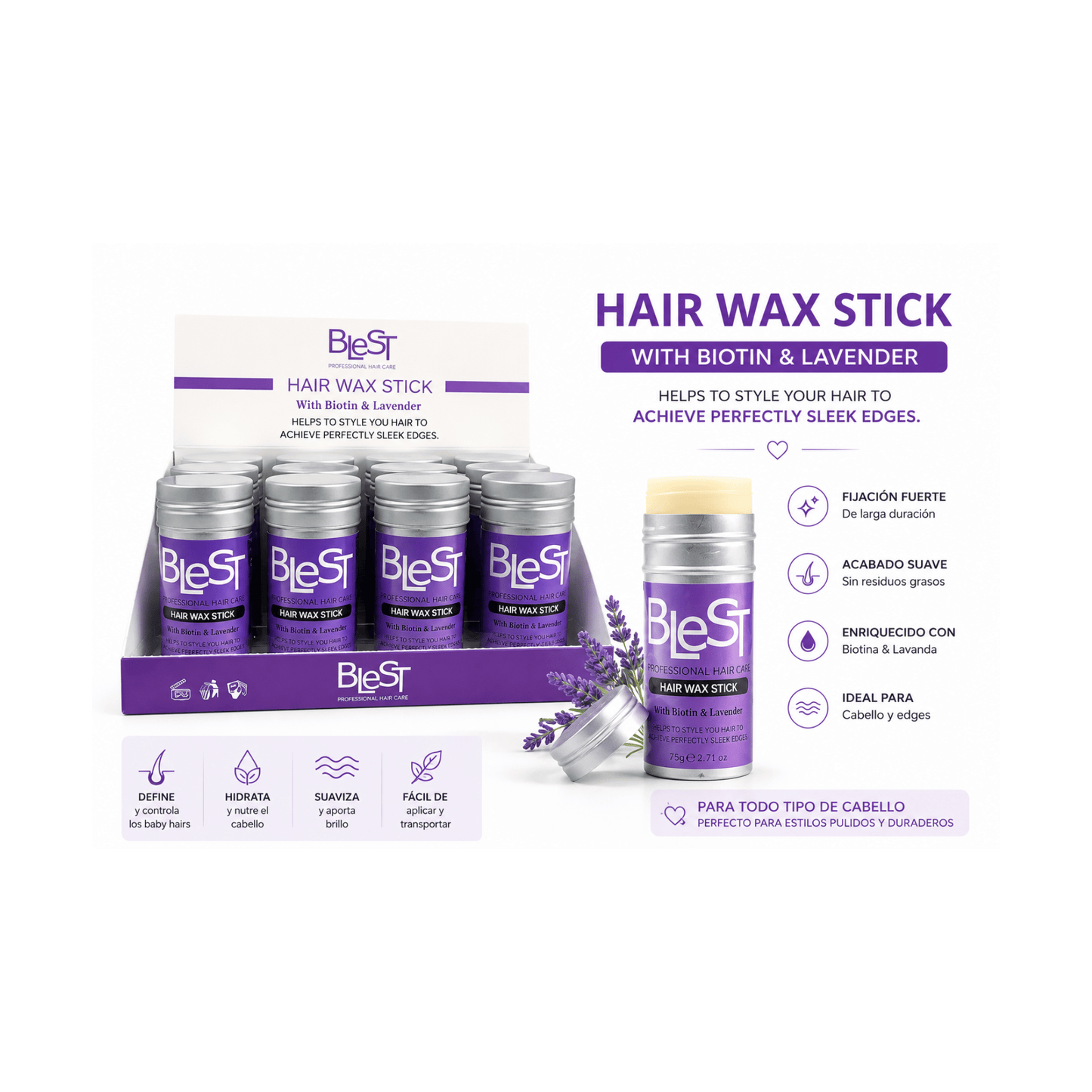 Hair-Blest Hair Wax Stick with Biotin & Lavender
