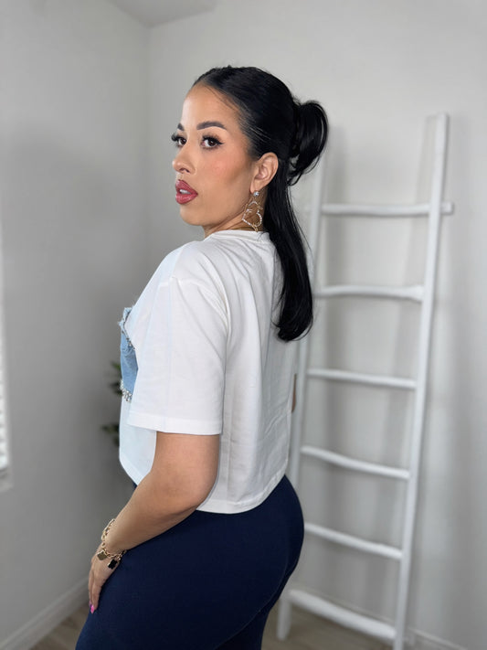 Denim Crystal Corset Top