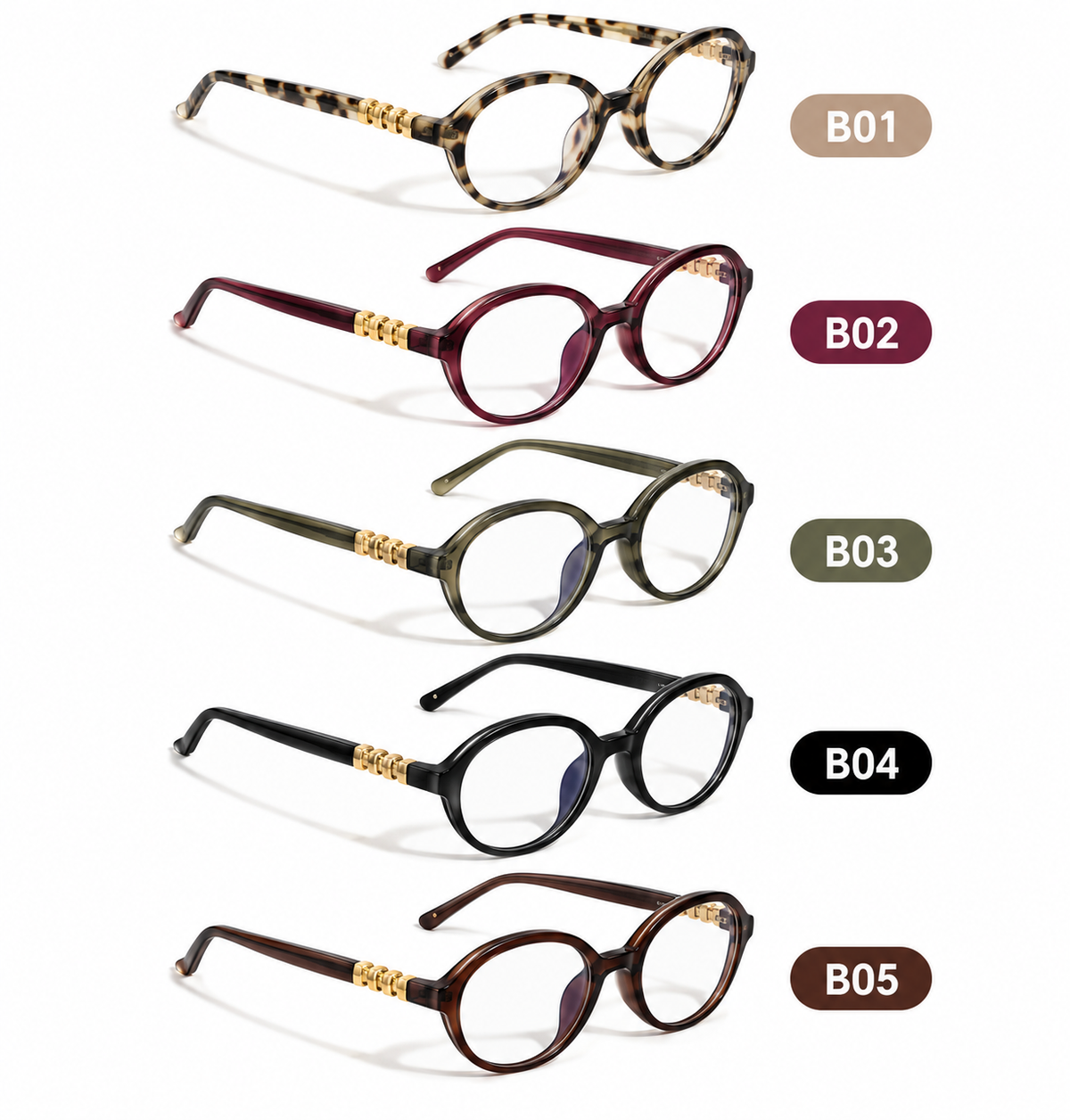 Gafas redondas con bloqueo de luz azul y detalles dorados
