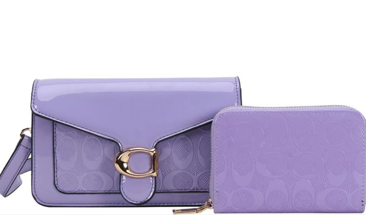 FAUX CROSSBODY BAG WALLET SET PURPLE