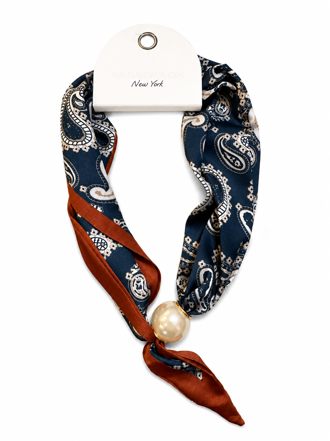 NAVY PEARL SCARF NECKLACE