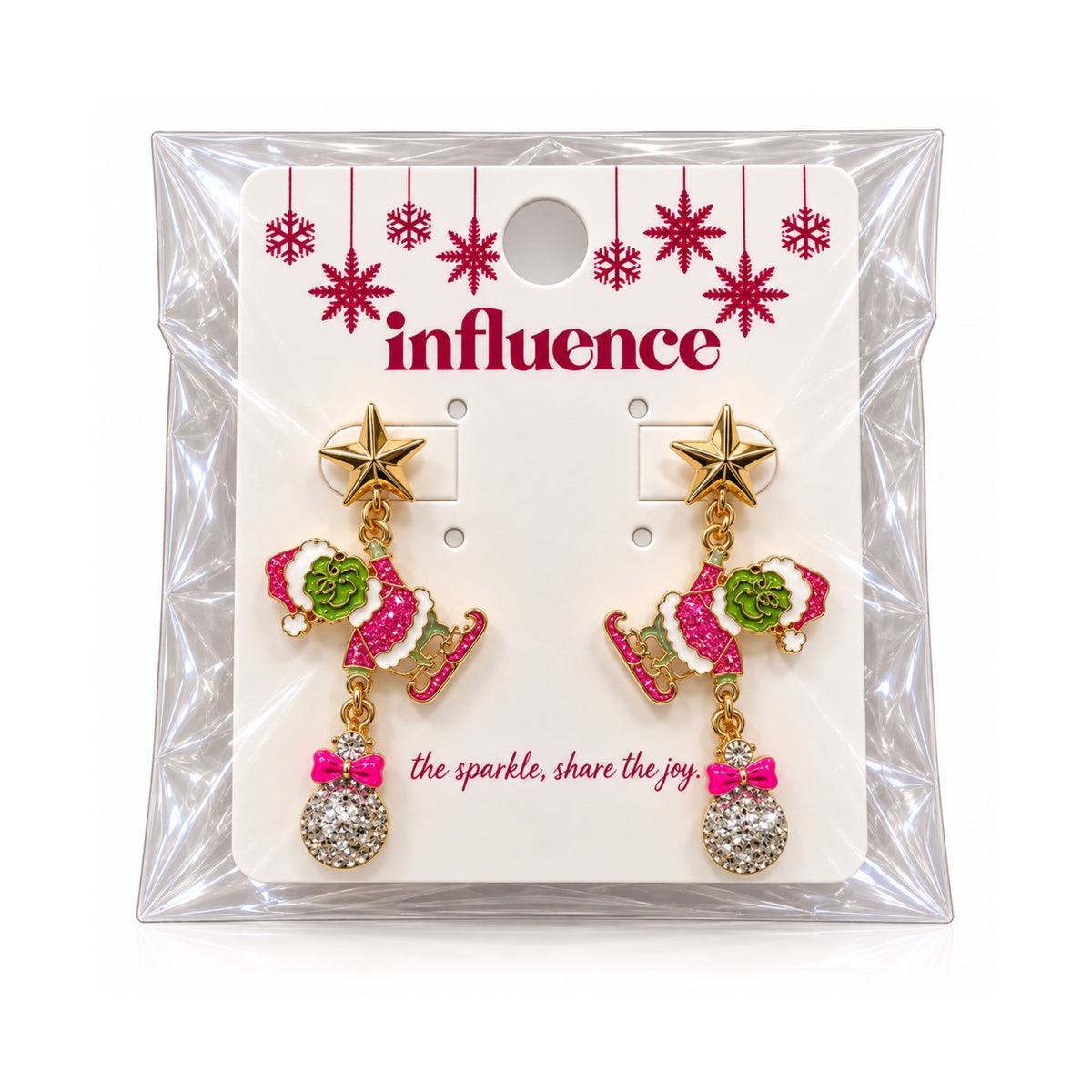 PINK GRINCH SPARKLE EARRING