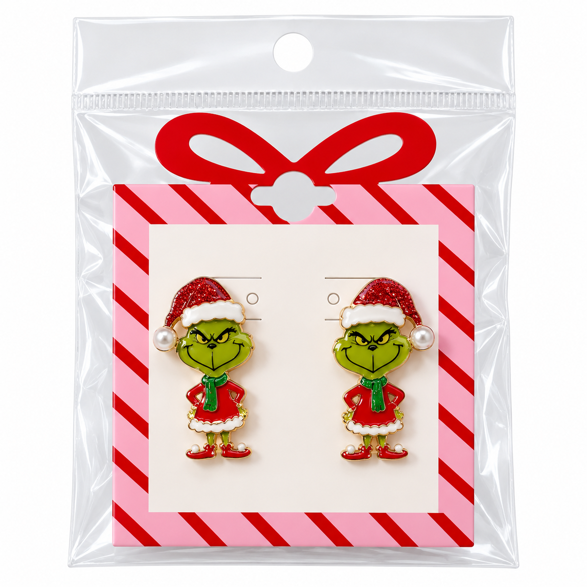 Aretes Grinch con gorro de Santa