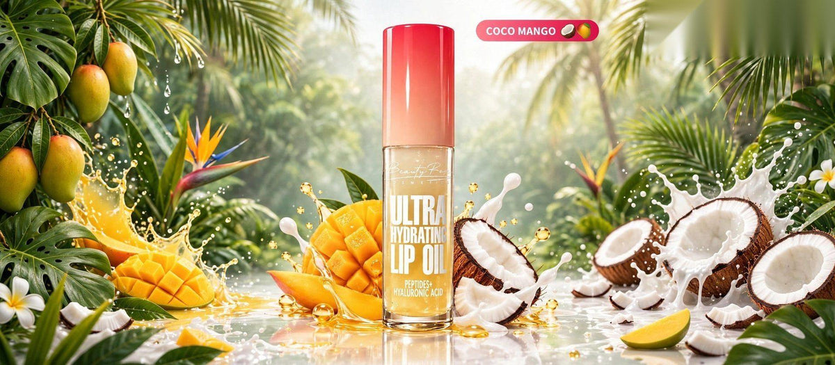 Lip Oil vs. brillo labial: cero pegajoso — Coco Mango en oasis tropical