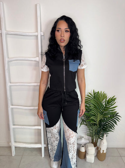 Set Black Denim Lace
