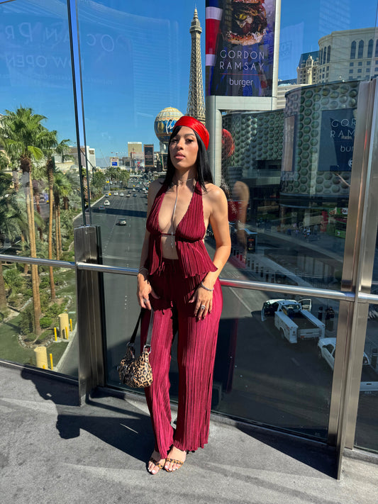 Vegas Scarlet Pleated Set