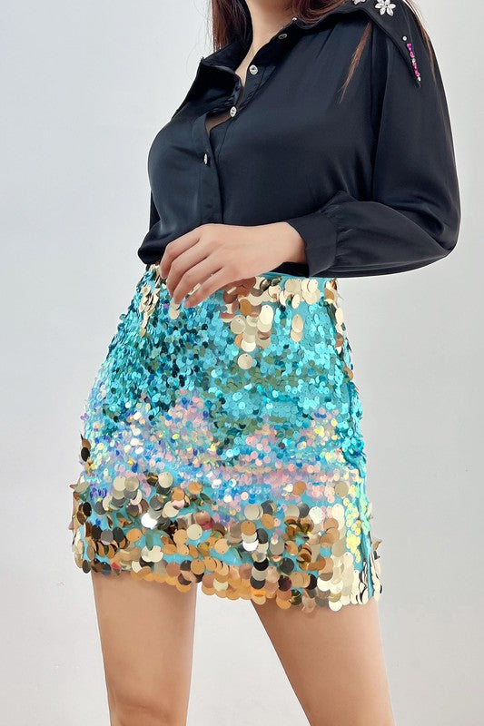 Multi Color Sequin Mini Skirt