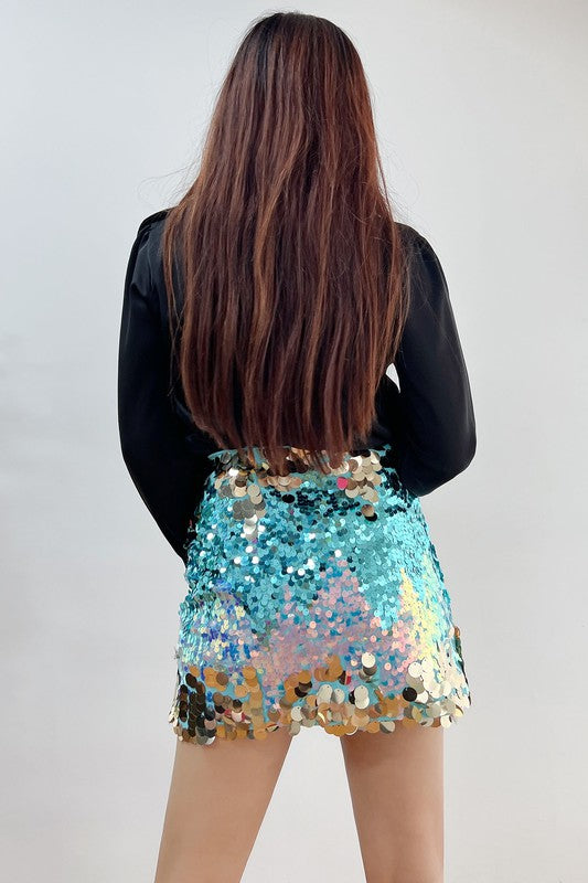 Multi Color Sequin Mini Skirt-BeautyRosee Boutique