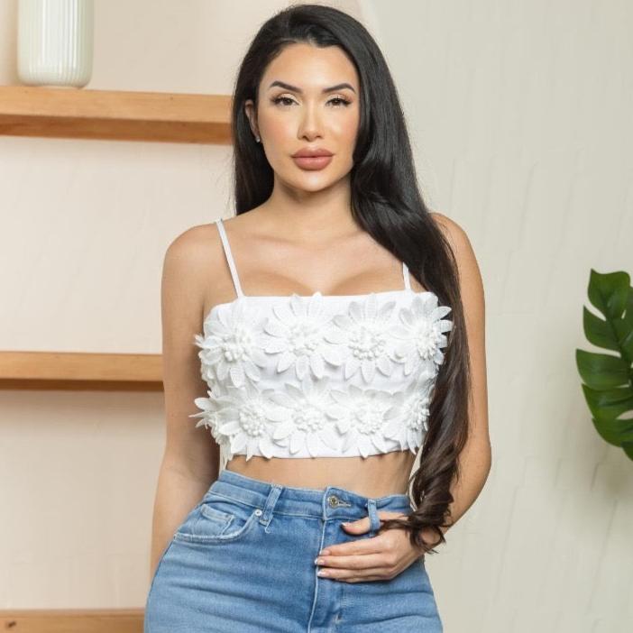 Flower Crop Top in White | Chic & Trendy Women's Top