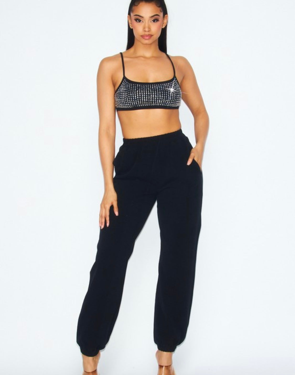 I'm With You Rhinestone Jogger Pant Sweat Set | Sparkling Women's Loungewear