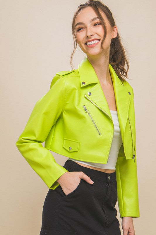 PU Faux Leather Moto Crop Jacket-BeautyRosee Boutique