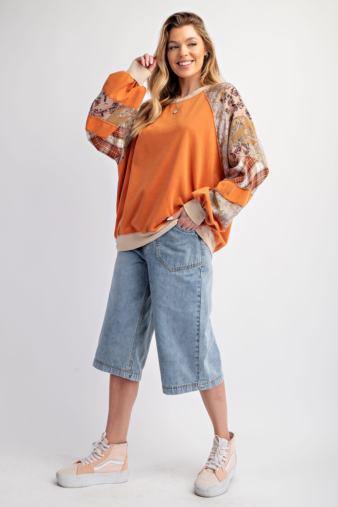 Print Mix Mineral Washed Top in Rust | Stylish Women's Shirt