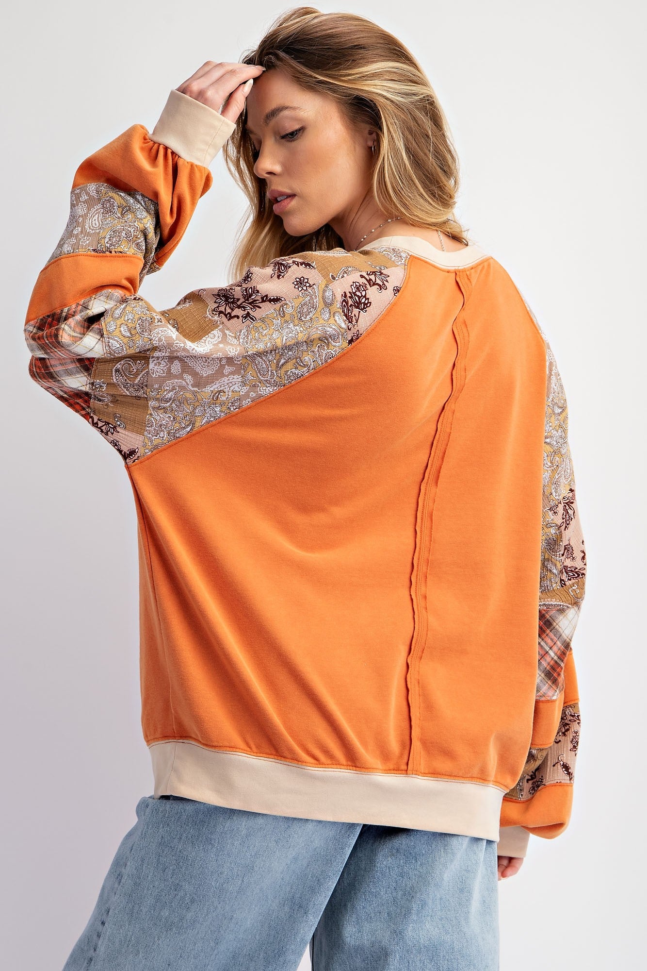 Print Mix Mineral Washed Top in Rust | Stylish Women's Shirt