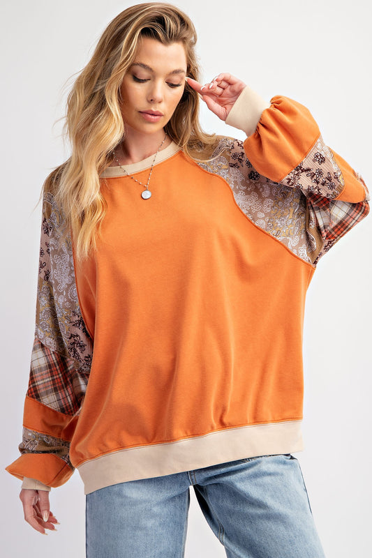 Print Mix Mineral Washed Top in Rust | Stylish Women's Shirt