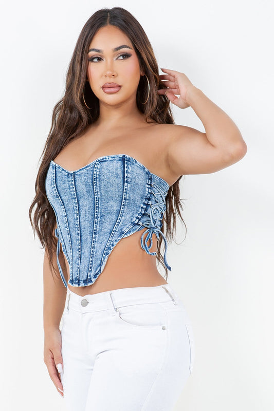 Denim Corset Lace-Up Top | Edgy Women's Apparel