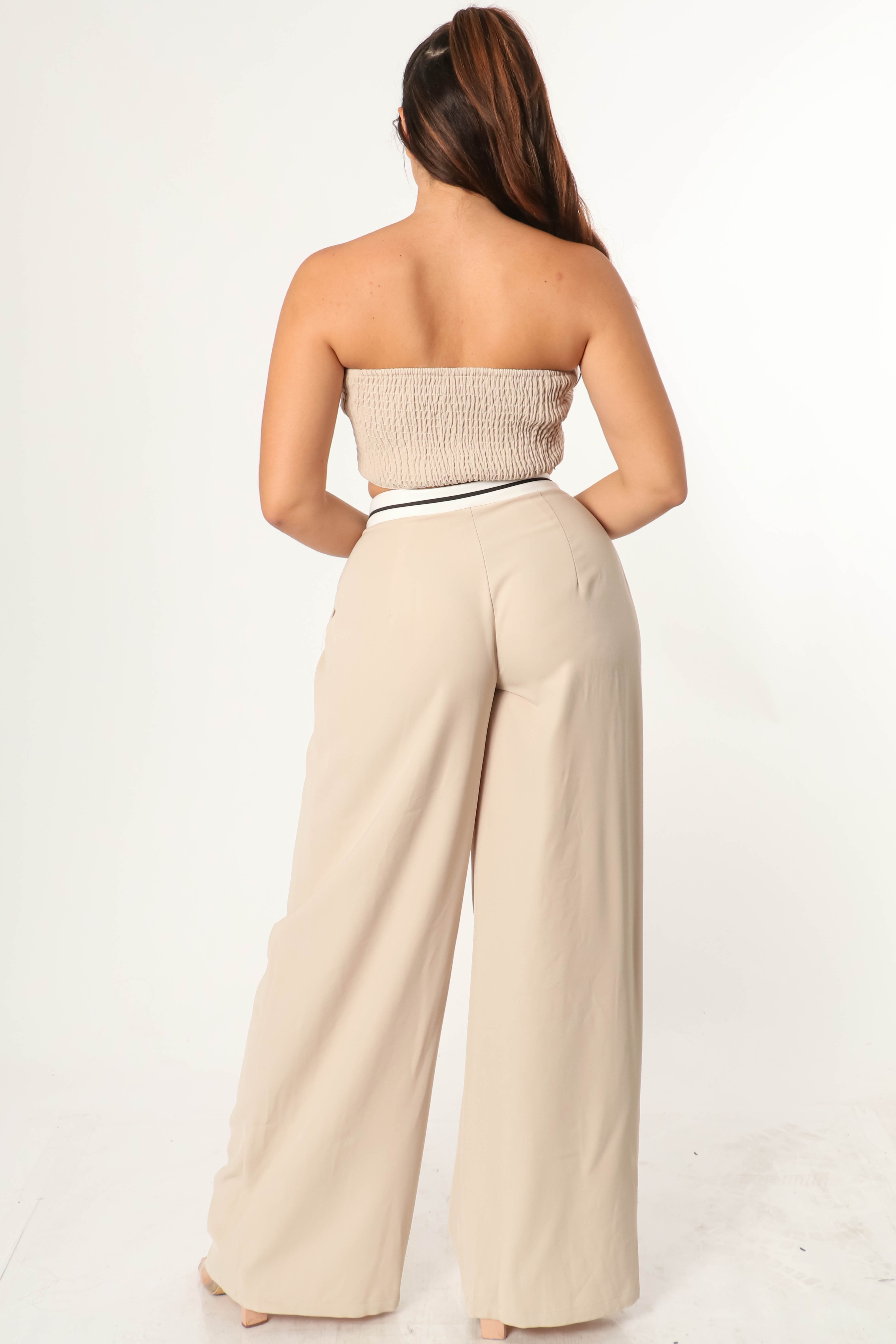 Bandeau Top & High Waist Wide Leg Pant Set | Stylish Two-Piece Outfit