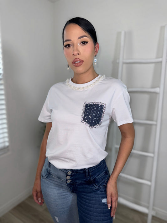 Glam Pearl Pocket Tee