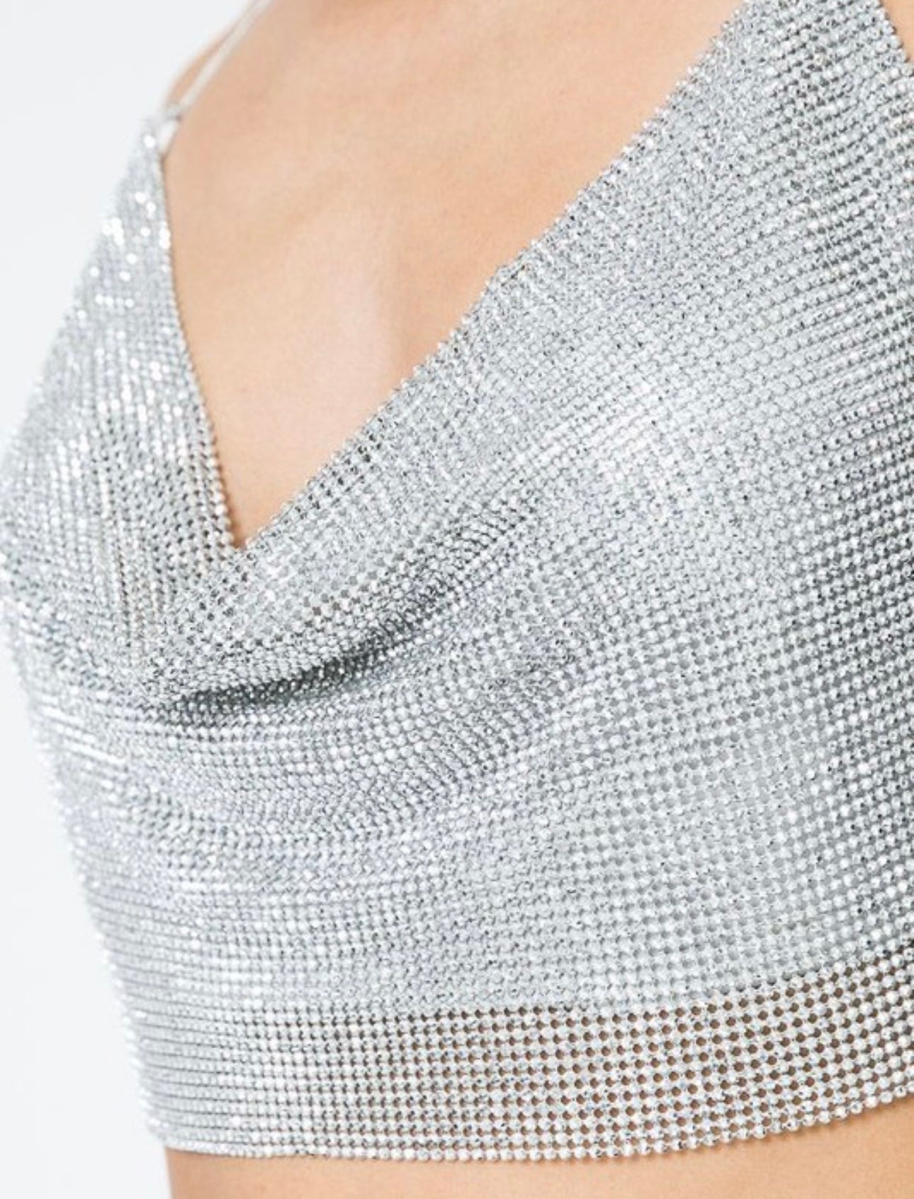 SHINY STONE STUD COWL NECK TOP SILVER
