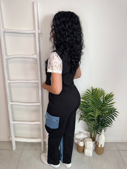 Set Black Denim Lace