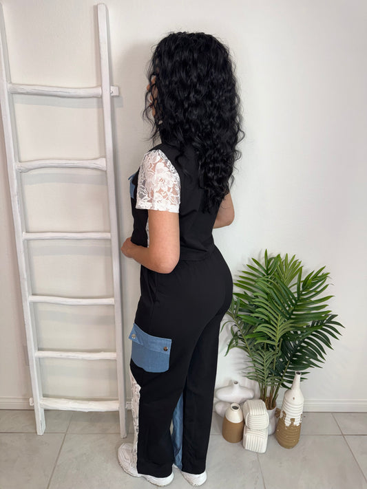 Set Black Denim Lace