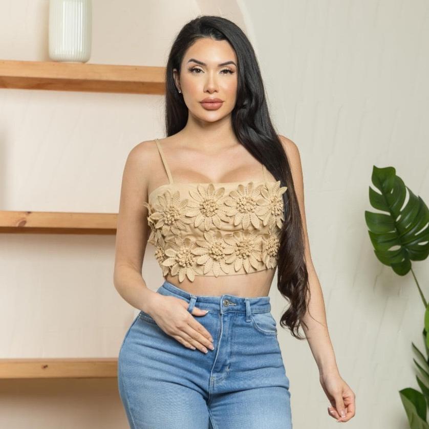 Flower Crop Top in Beige | Stylish Women's Apparel