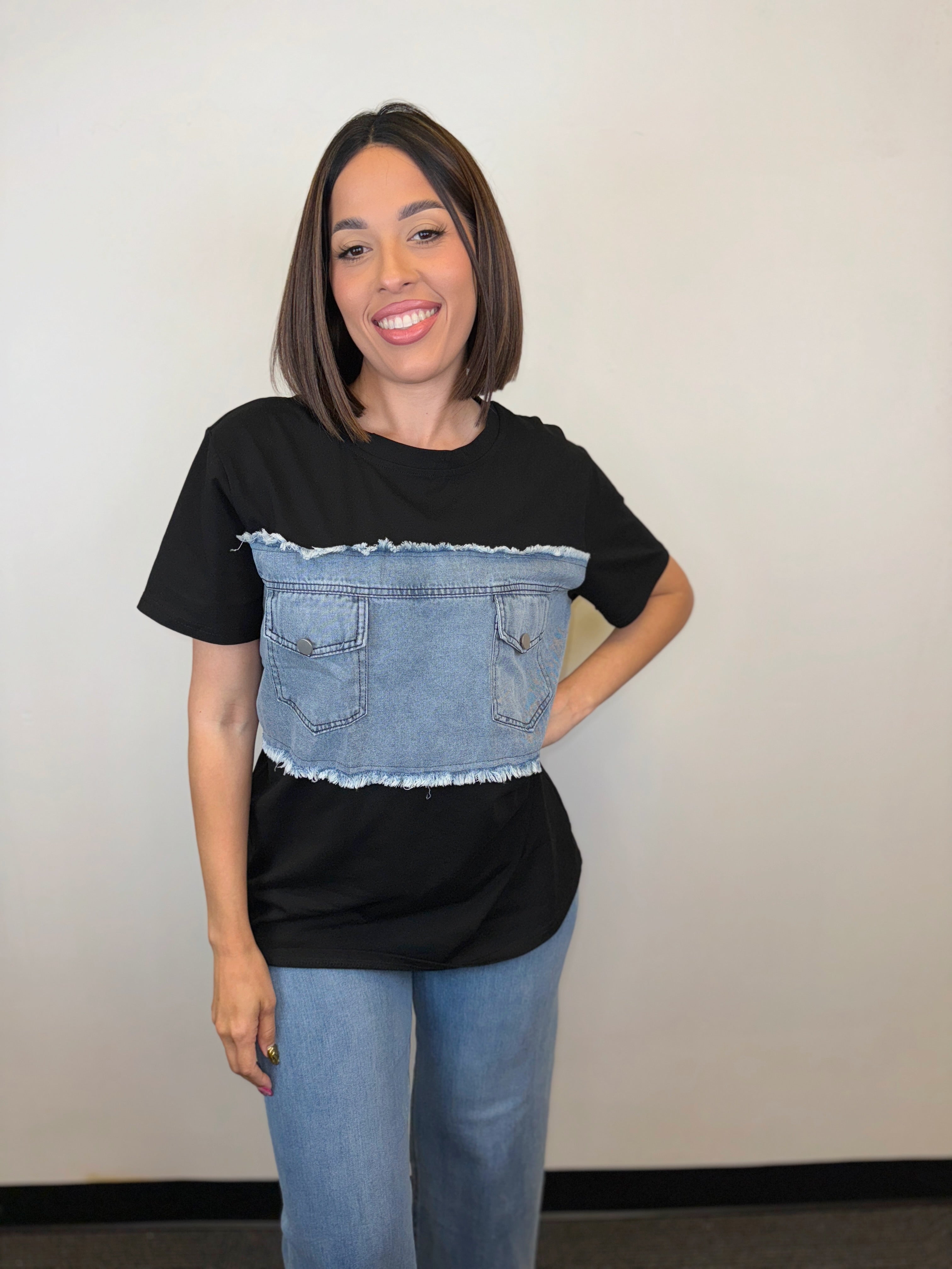 Denim T Shirt Black-BeautyRosee Boutique