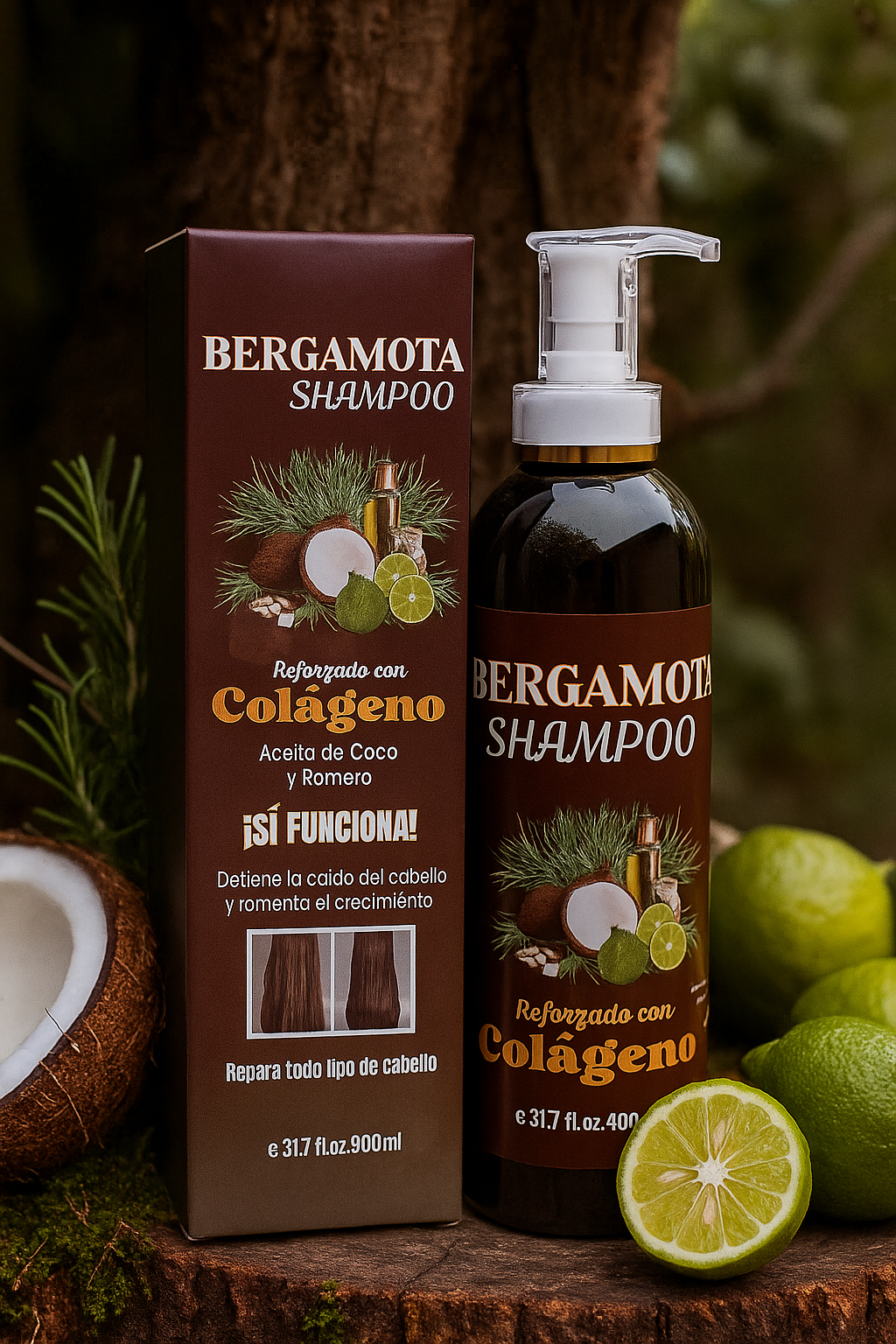 2PCS SHAMPOO Y ACONDICIONADOR BERGAMOTA REFORZADO CON COLÁGENO Y COCO