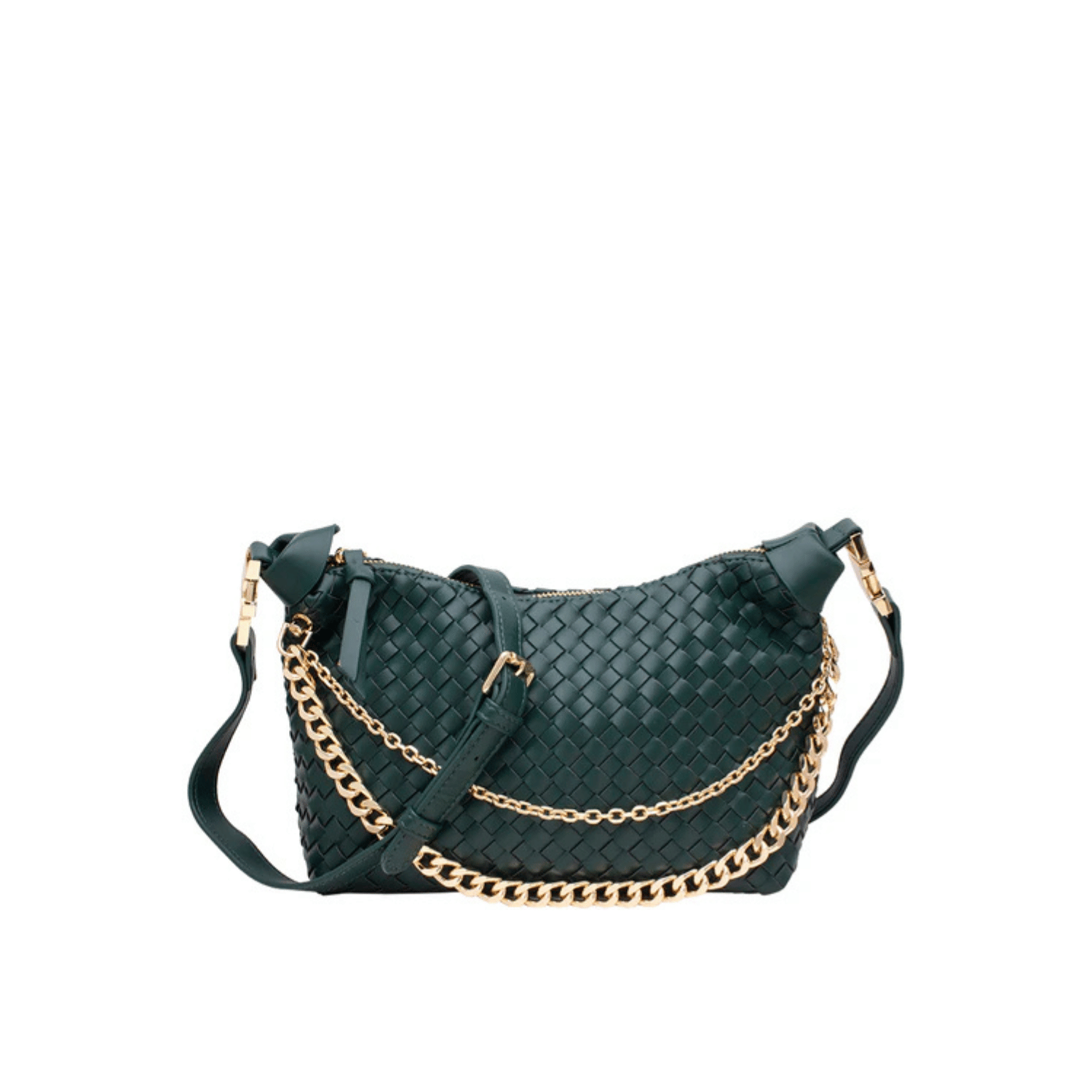 Black Woven Crossbody Bag with Gold Chain