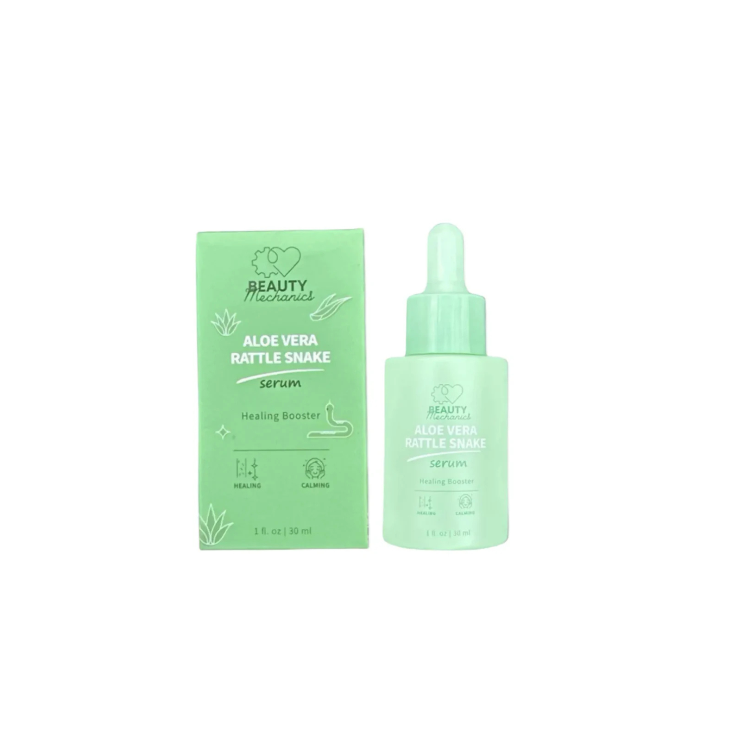 Close-up of Aloe Vera Rattle Snake Serum, a hydrating and calming facial serum for sensitive skin.

