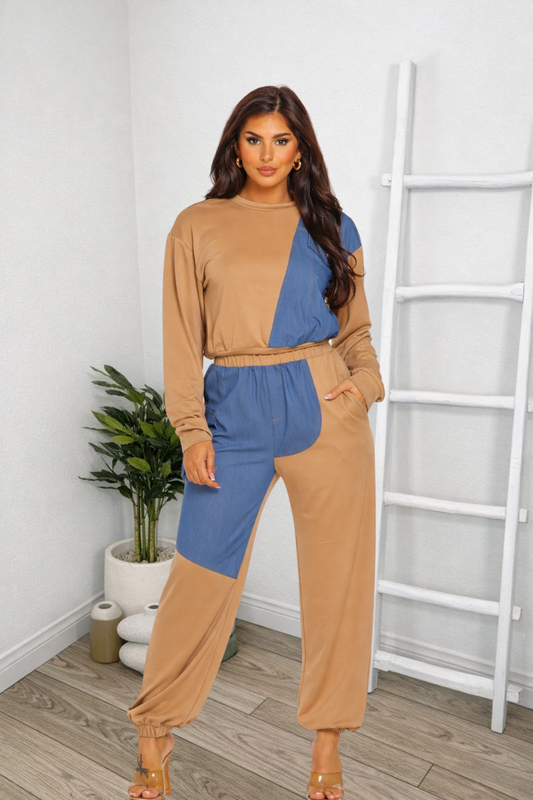 Set Bicolor French Terry con Detalle Denim