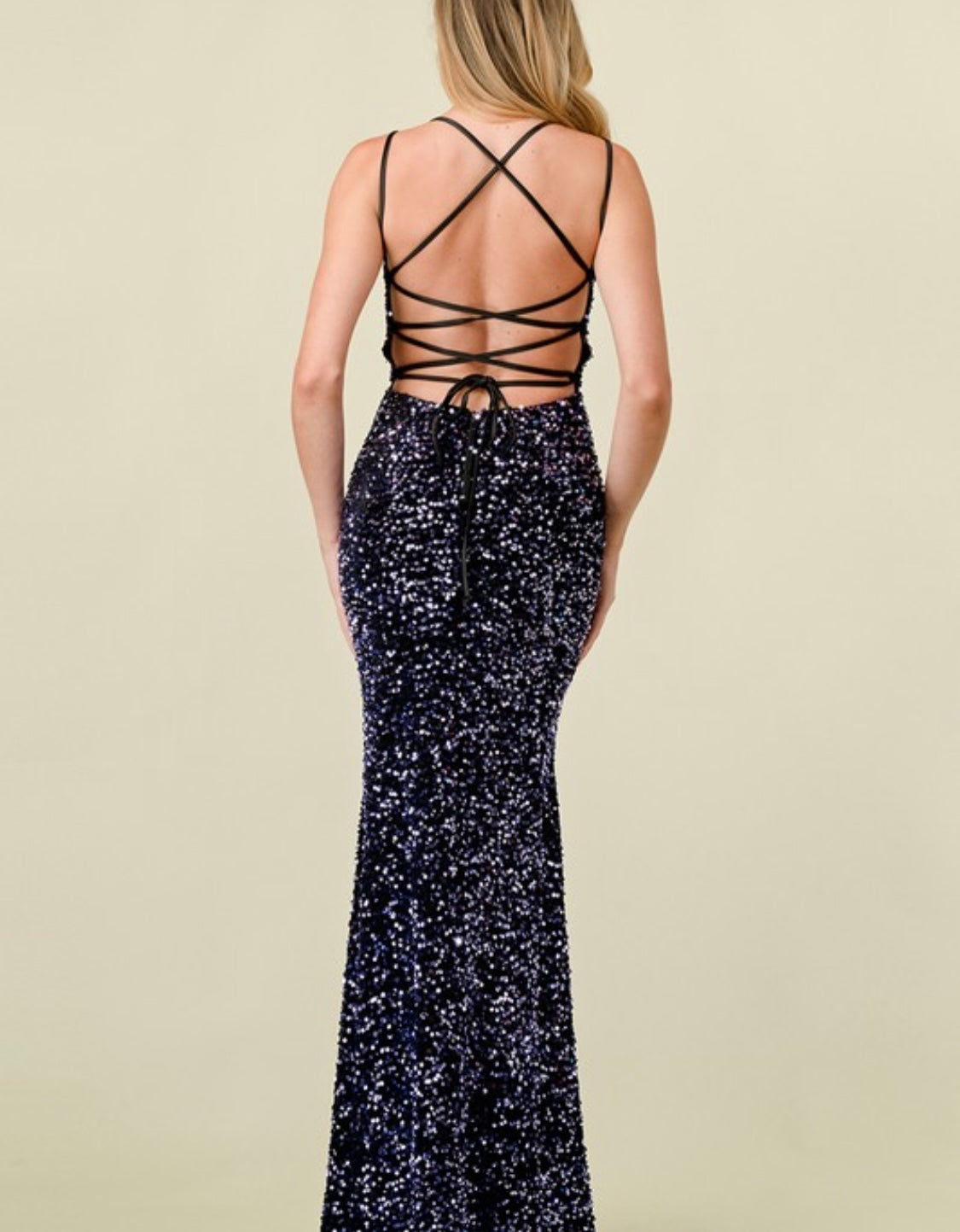 VELVET SEQUIN CROSS BACK MERMAID MAXI DRESS-BeautyRosee Boutique