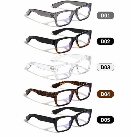Blue light blocking rectangular glasses with two-dot detail