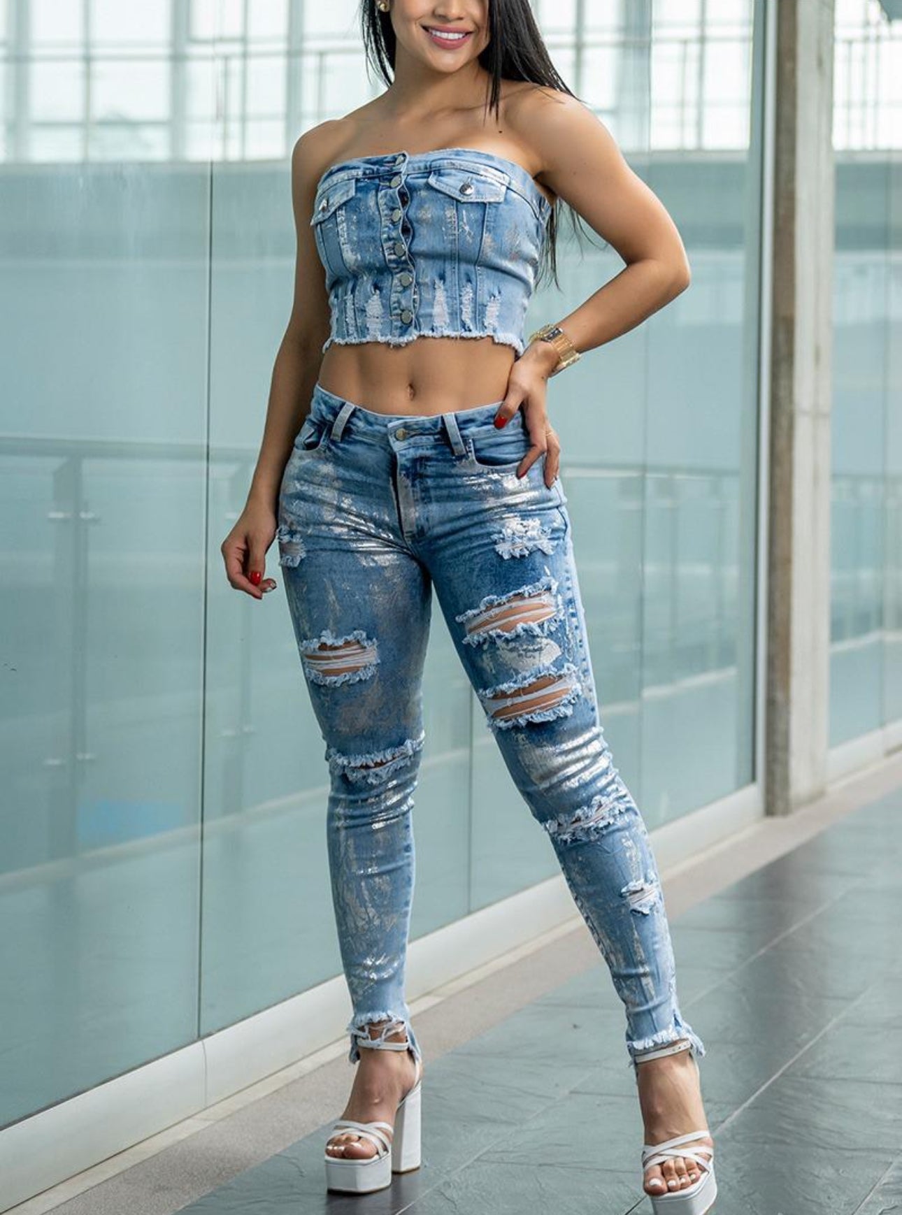 Denim Jean Set | Trendy Women's Two-Piece Outfit