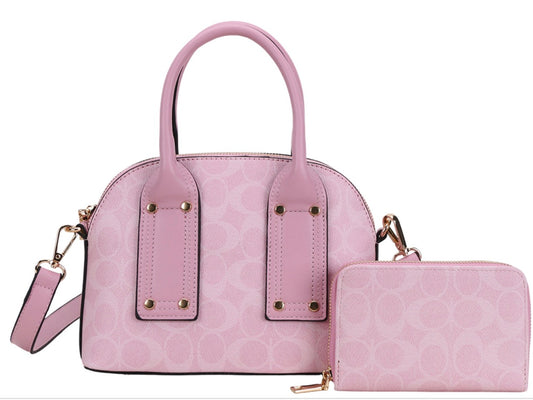 2IN1 OVAL PRINTED HANDLE SATCHEL W WALLET SET PINK