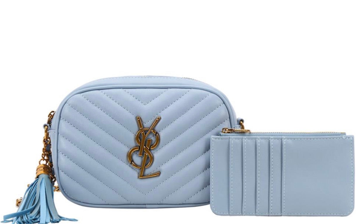 YSL 2 IN 1 CROSSBODY WALLET SET BLUE
