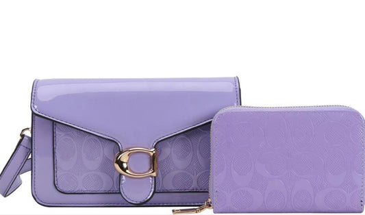 FAUX CROSSBODY BAG WALLET SET PURPLE