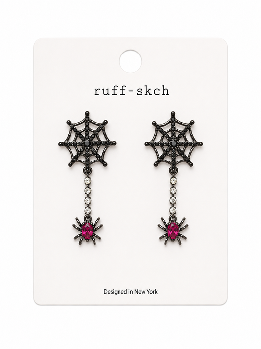 BLACK SPIDER WEB EARRING