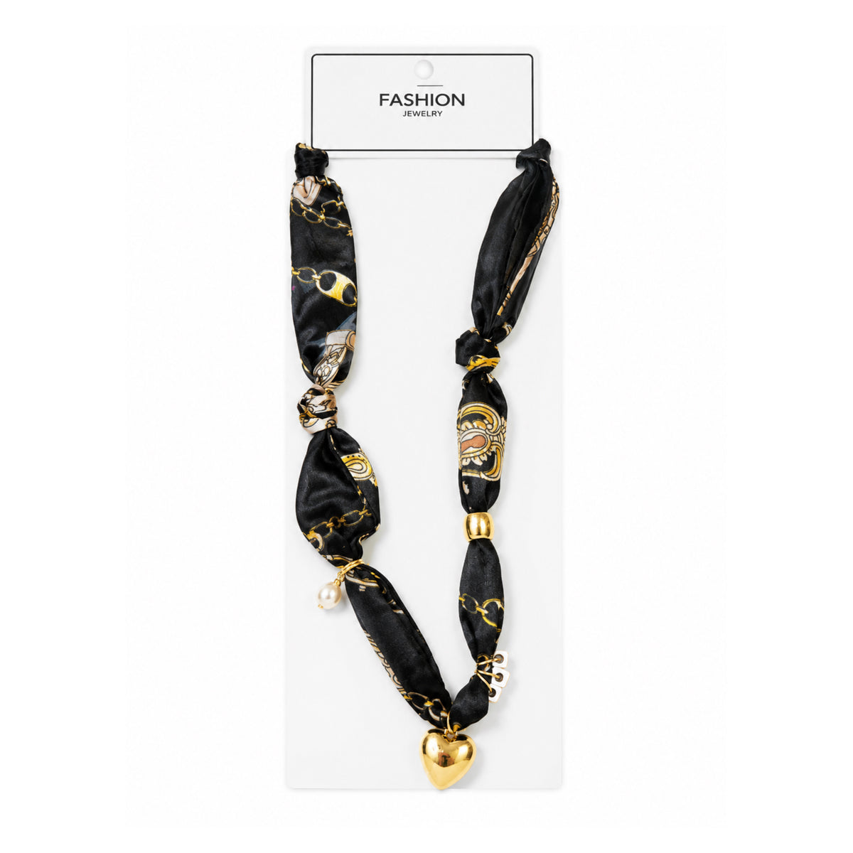 BLACK SATIN HEART CHARM NECKLACE