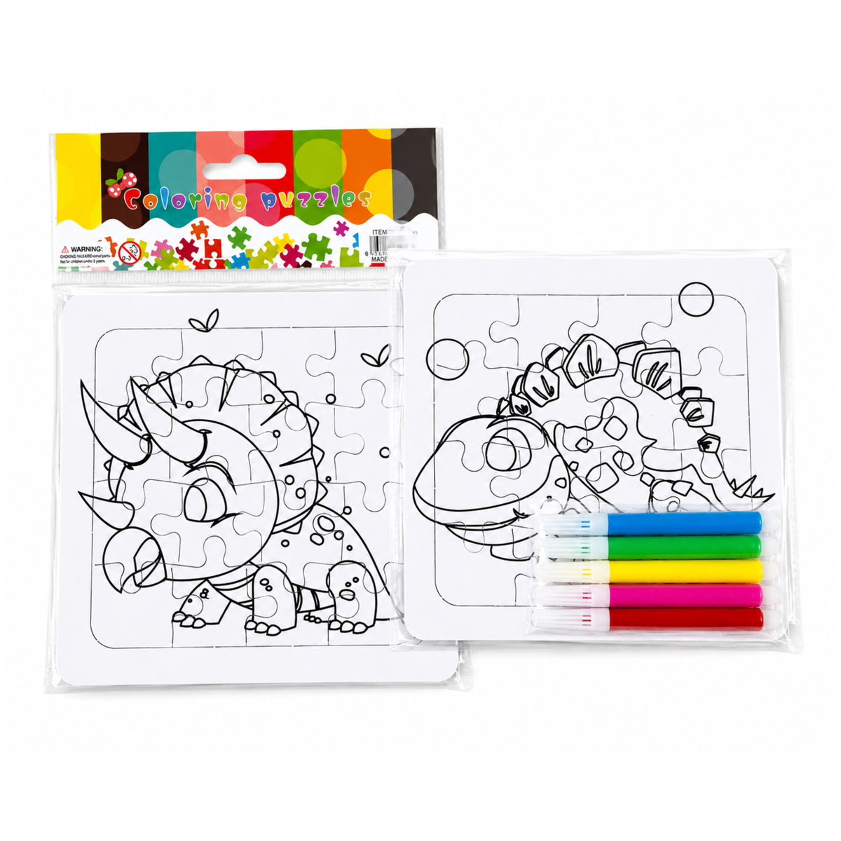 DINOSAUR COLORING PUZZLE WITH MARKERS
