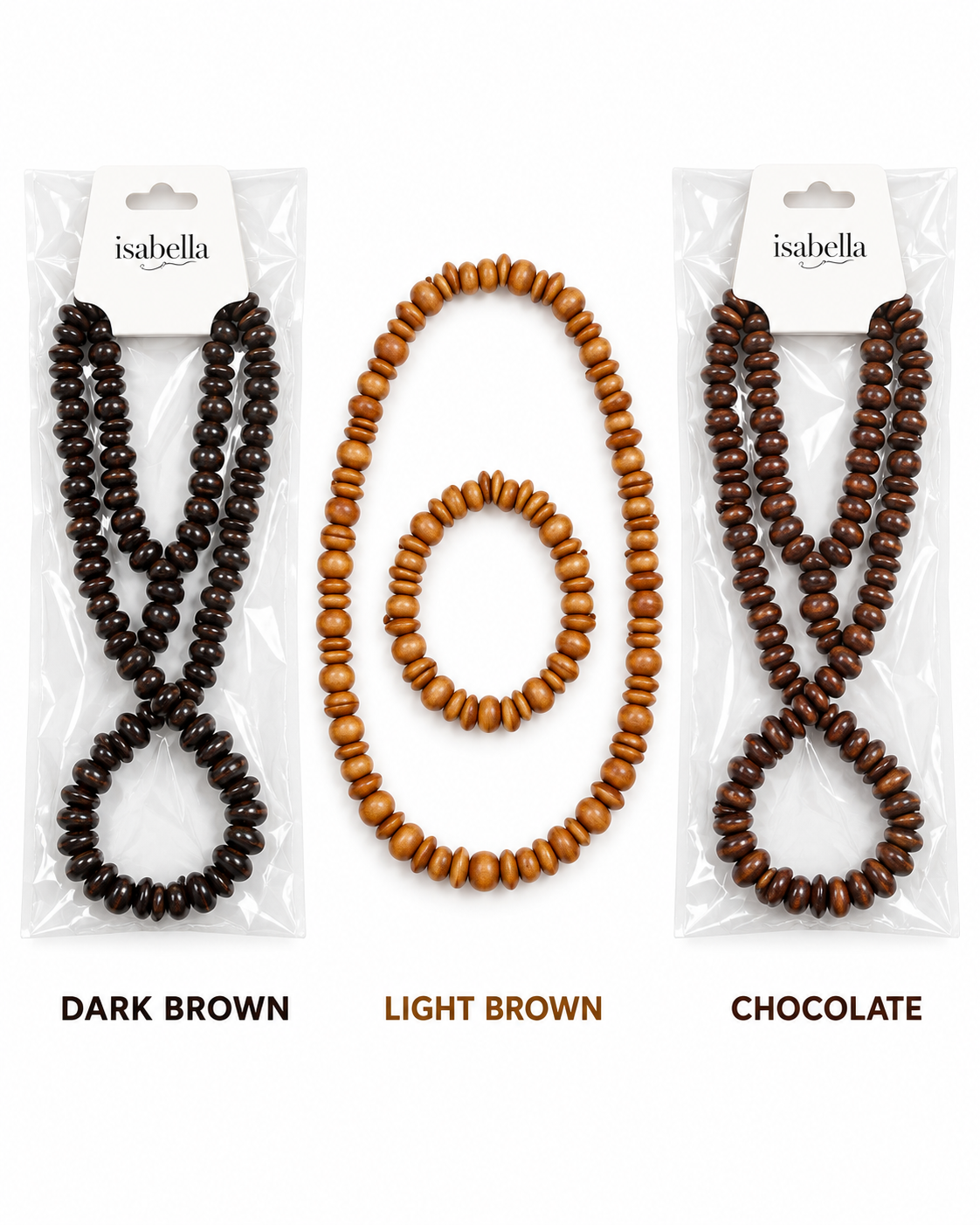 WOODEN BEAD STRETCH NECKLACE & BRACELET SET