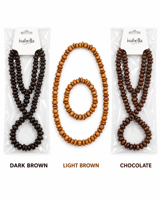 WOODEN BEAD STRETCH NECKLACE & BRACELET SET
