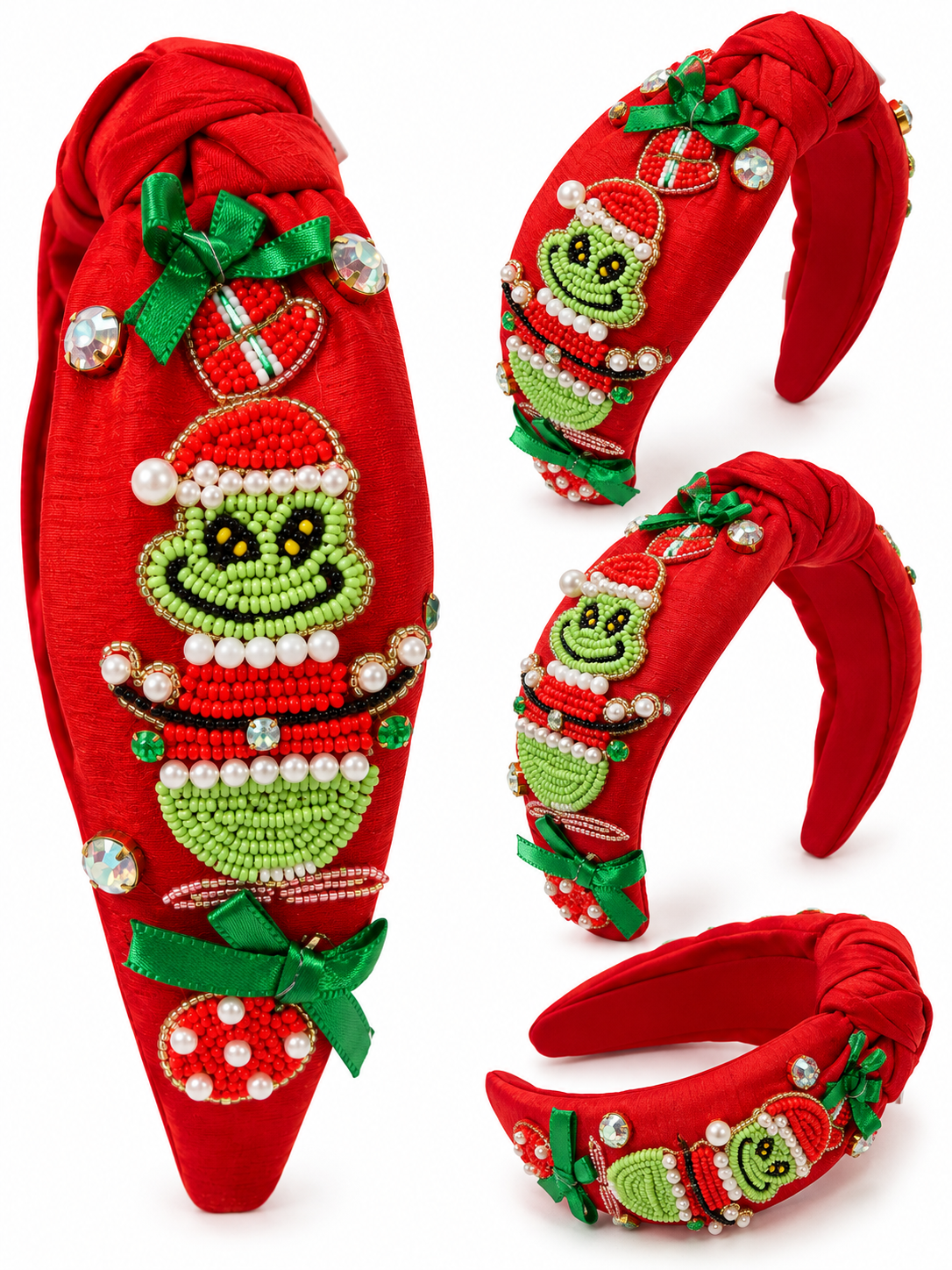Diadema navideña con nudo Grinch