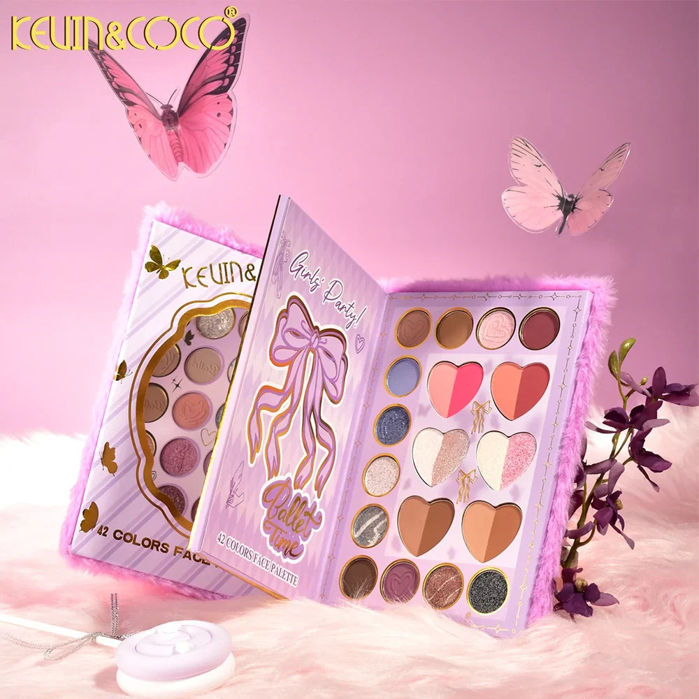 KEVIN & COCO - PURPLE FURRY 42 COLORS TWO-LAYER FACE & EYE MAKEUP PALETTE