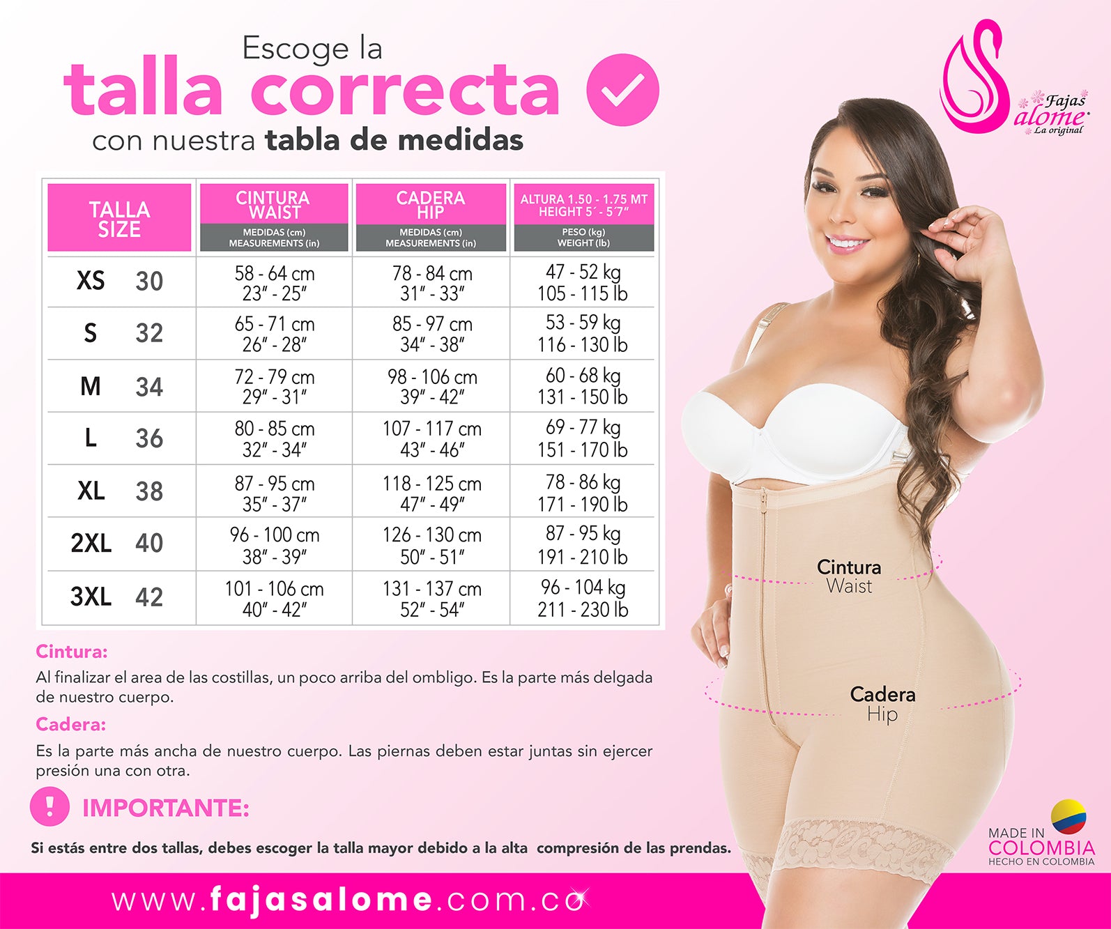 Size chart for the Strapless Short Tail Girdle in Lycra.