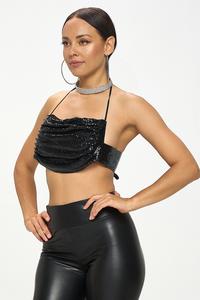 Metallic Sequin Chainmail Halter Bralette Top | Bold & Stylish Women's Top