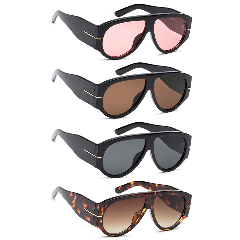 Bold Flat Top Shield Aviator Sunglasses