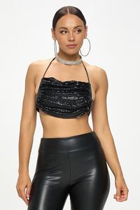 Metallic Sequin Chainmail Halter Bralette Top | Bold & Stylish Women's Top